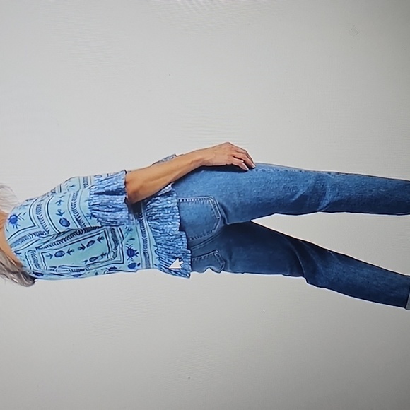 NWT Style & Co. Petite Printed Boxy Blouse with Flutter Sleeves Blue PXL - Picture 6 of 13